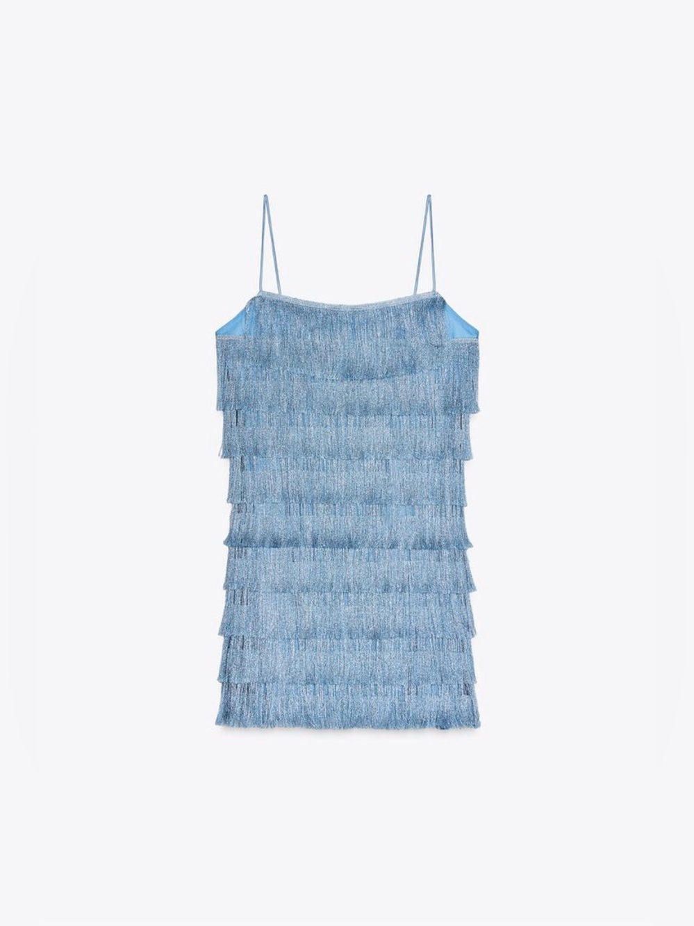 Zara Light Blue Fringed Tiered Mini Dress